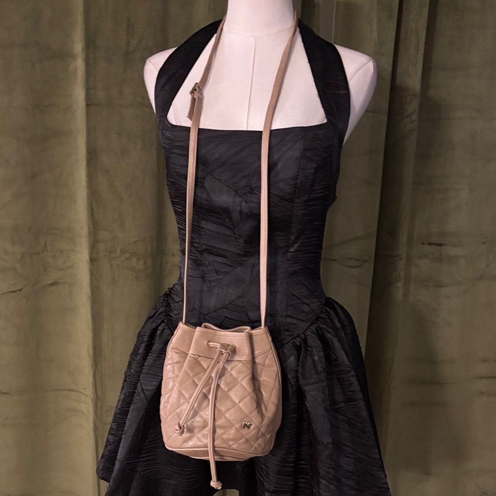 Nina Ricci Taupe Quilted Crossbody bucket Bag